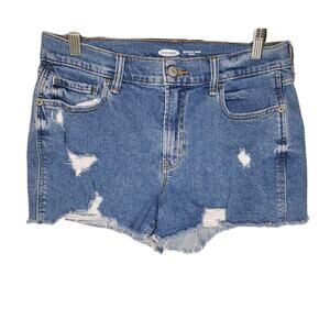 OLD NAVY Boyfriend Destroyed Demin Mid-Rise 5-POCKET Cut-Off Blue JEANS Shorts 6